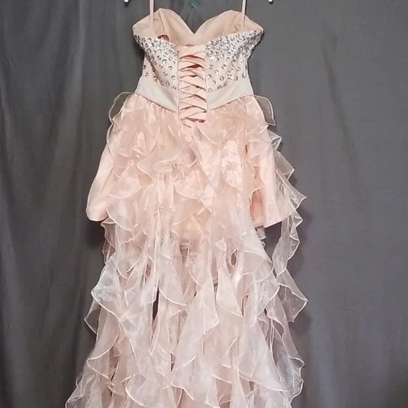 New! Strapless Spiral Ruffle Bling Prom Gown - Picture 5 of 8